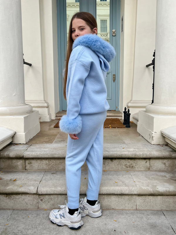 Childrens Baby Blue Luxury Fur Trim Hood & Cuff Tracksuit
