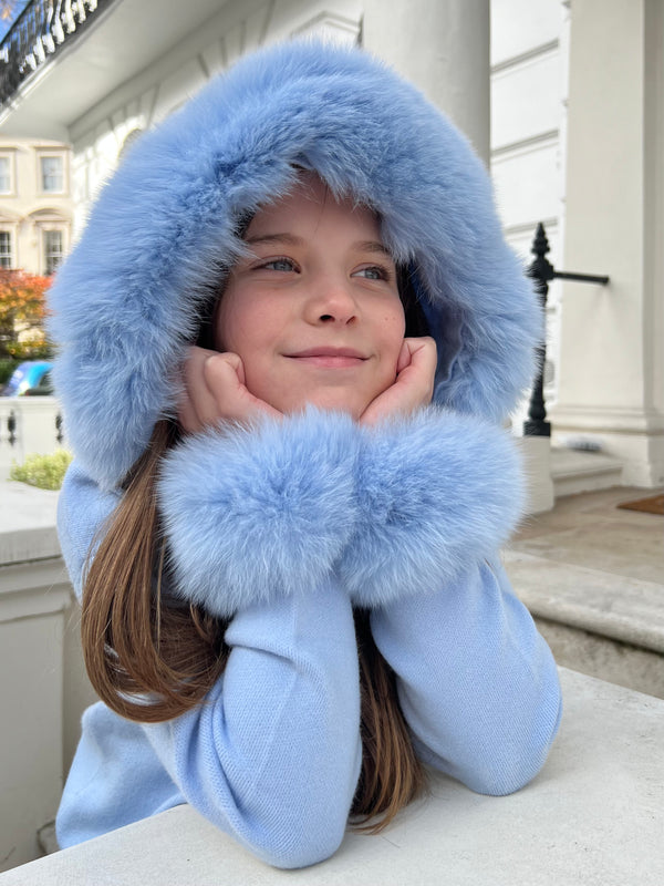 Childrens Baby Blue Luxury Fur Trim Hood & Cuff Tracksuit