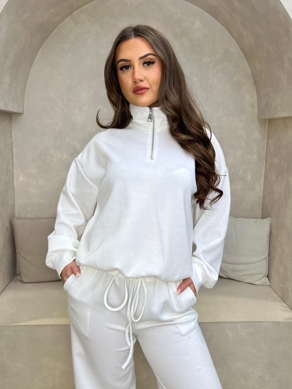 White Quarter Zip Co Ord