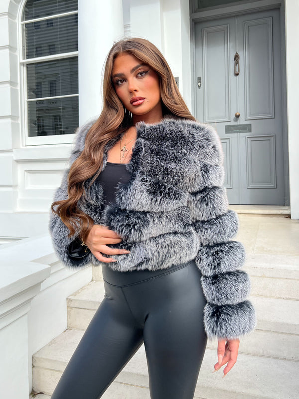 Two/Tone Luxury Fur 5 Row Long Sleeve Jacket