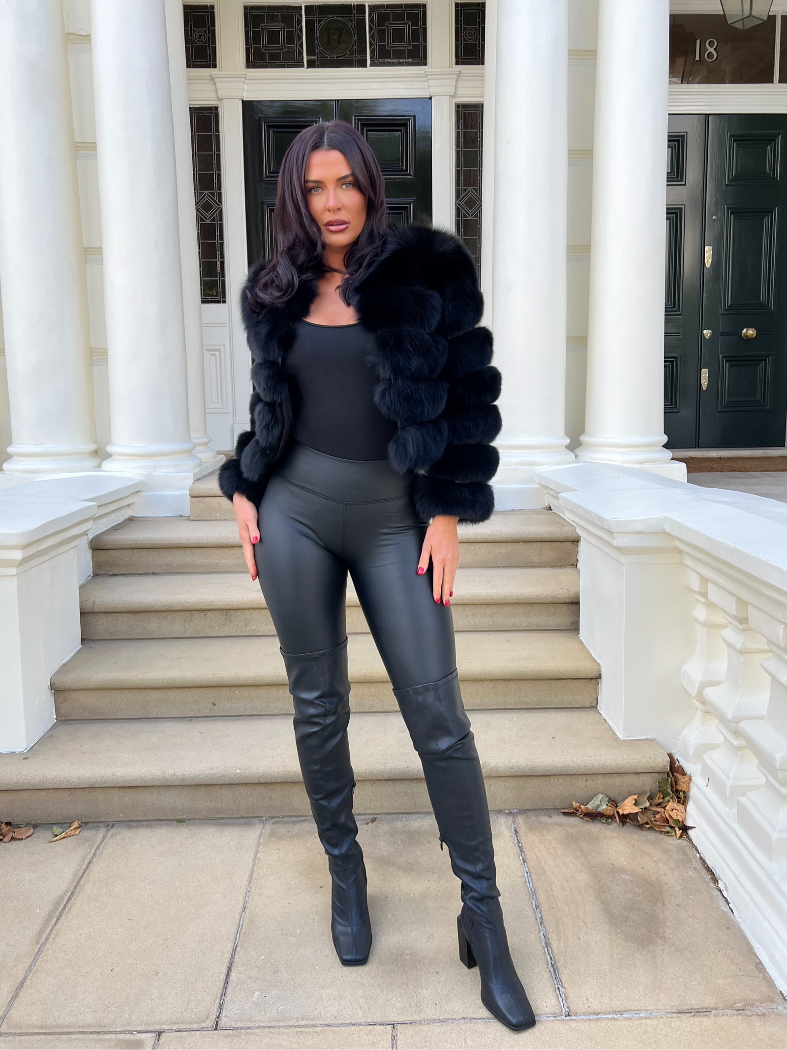 Black Luxury Fur 5 Row Long Sleeve Jacket