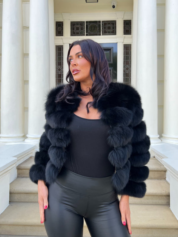 Black Luxury Fur 5 Row Long Sleeve Jacket