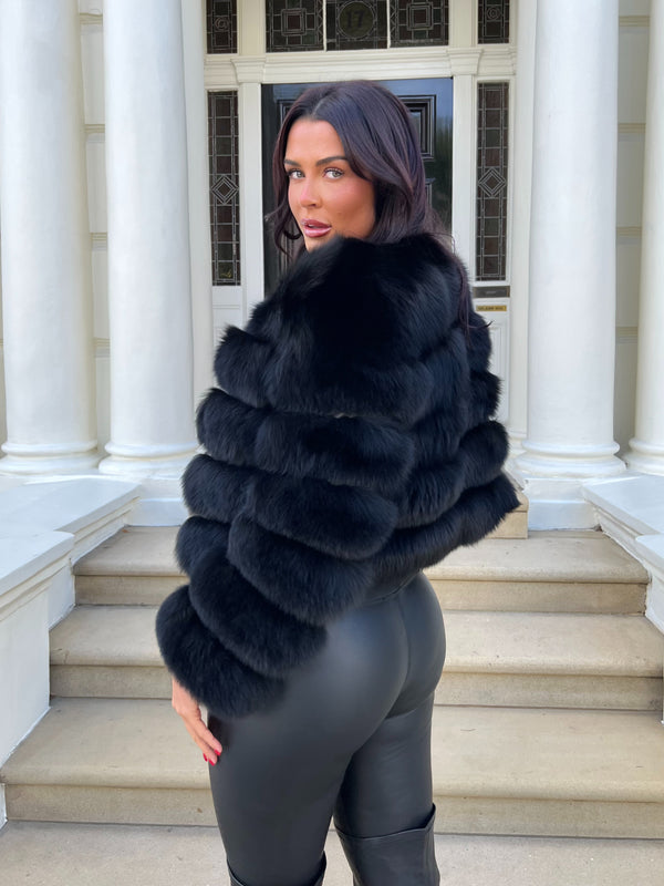 Black Luxury Fur 5 Row Long Sleeve Jacket