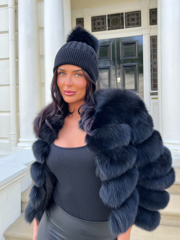 Black Luxury Fur Bobble Hat