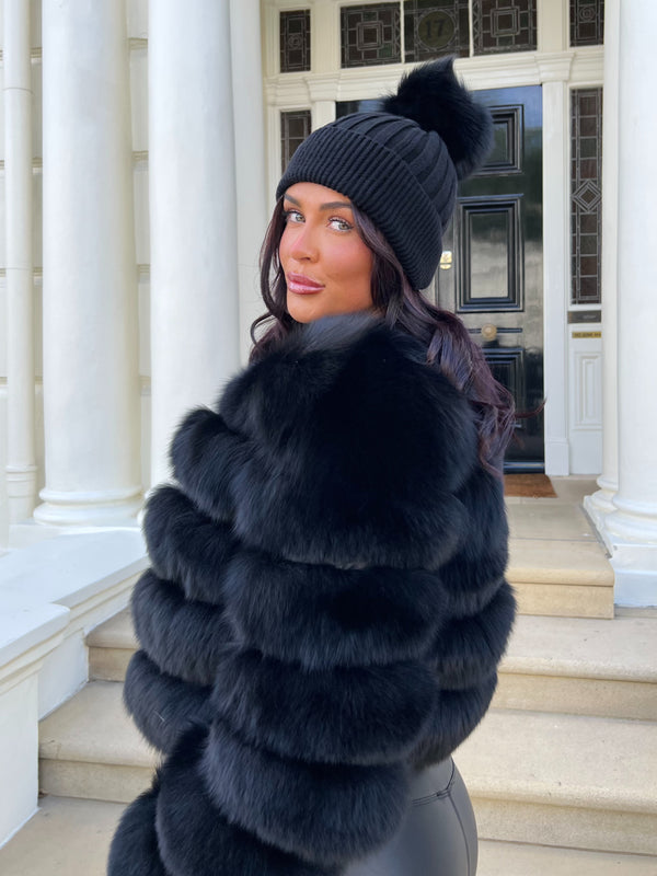 Black Luxury Fur Bobble Hat