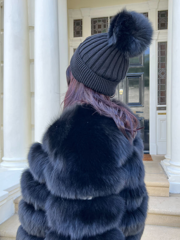 Black Luxury Fur Bobble Hat