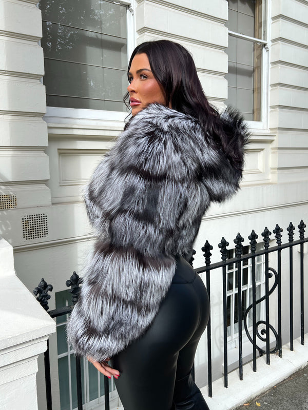 Two Tone Luxury Fur Hooded Jacket