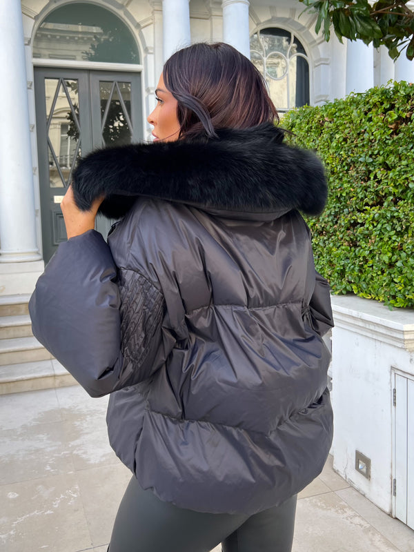 Black Luxury Fur Collar Jacket