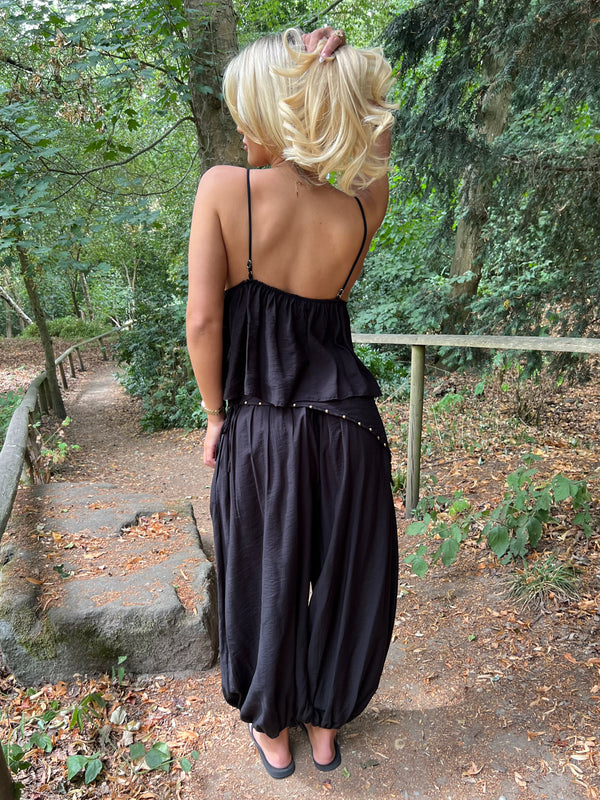 Black Studded V Neck Top - HL London