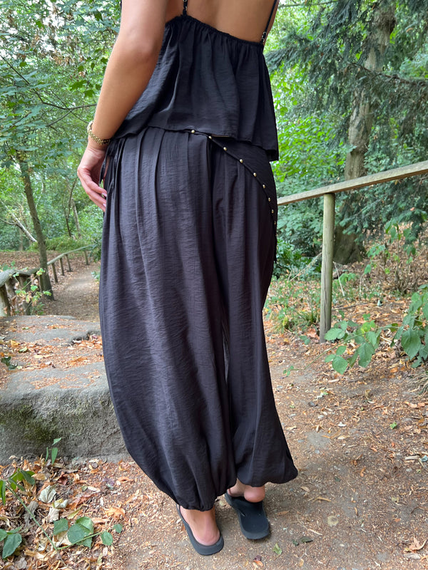Black Studded Harem Scarf Trouser - HL London