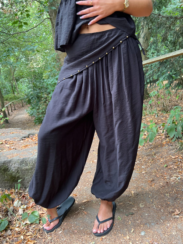 Black Studded Harem Scarf Trouser - HL London