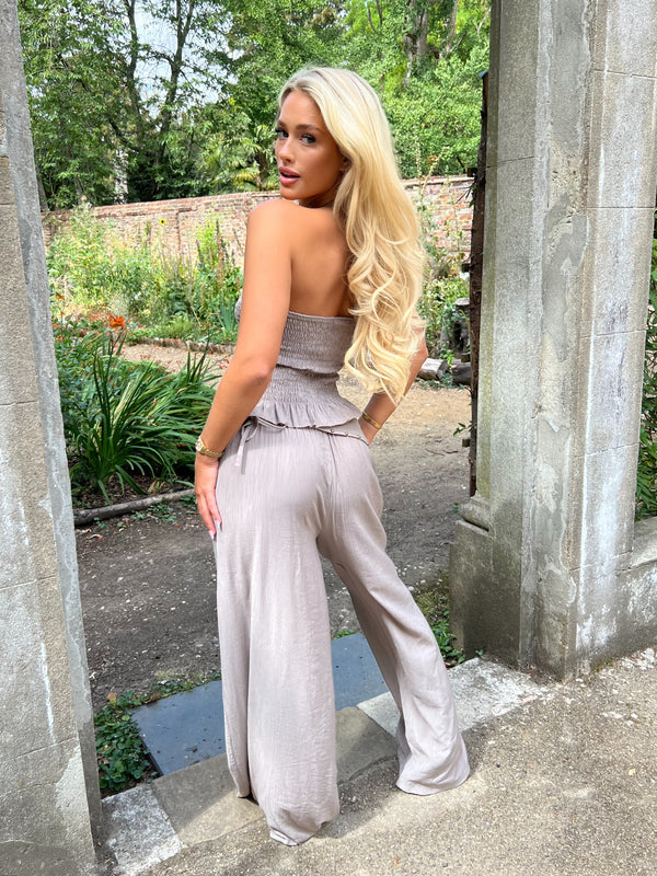 Mocha Studded Wide Leg Scarf Trousers - HL London