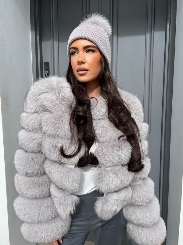 Grey/Grey Luxury Fur Bobble Hat