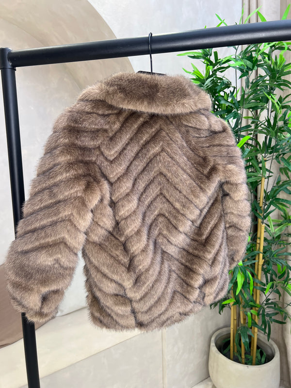 Childrens Chocolate Faux Fur Zig Zag Coat Sample Age 4-5