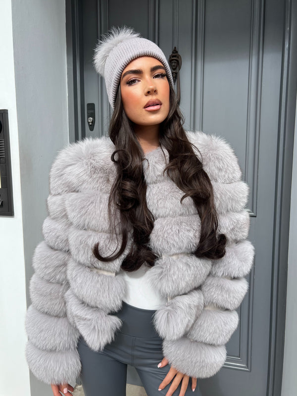 Grey/Grey Luxury Fur Bobble Hat