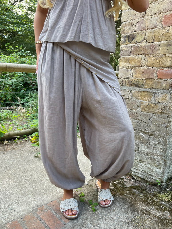 Mocha Studded Harem Scarf Trouser - HL London