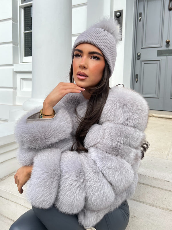 Grey/Grey Luxury Fur Bobble Hat