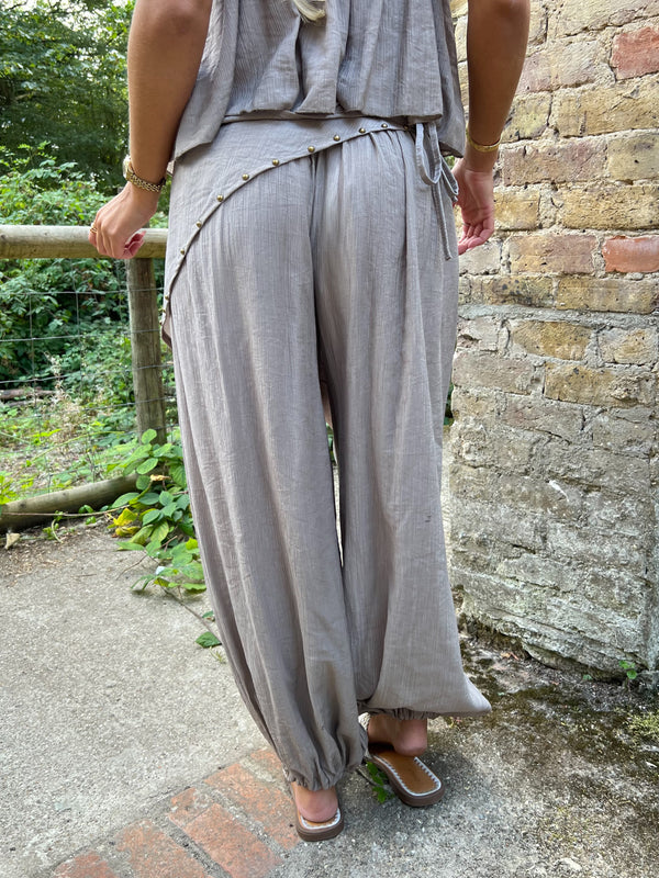 Mocha Studded Harem Scarf Trouser - HL London