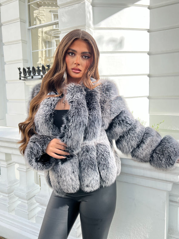 Two Tone Luxury Fur Vertical Pelt Coat