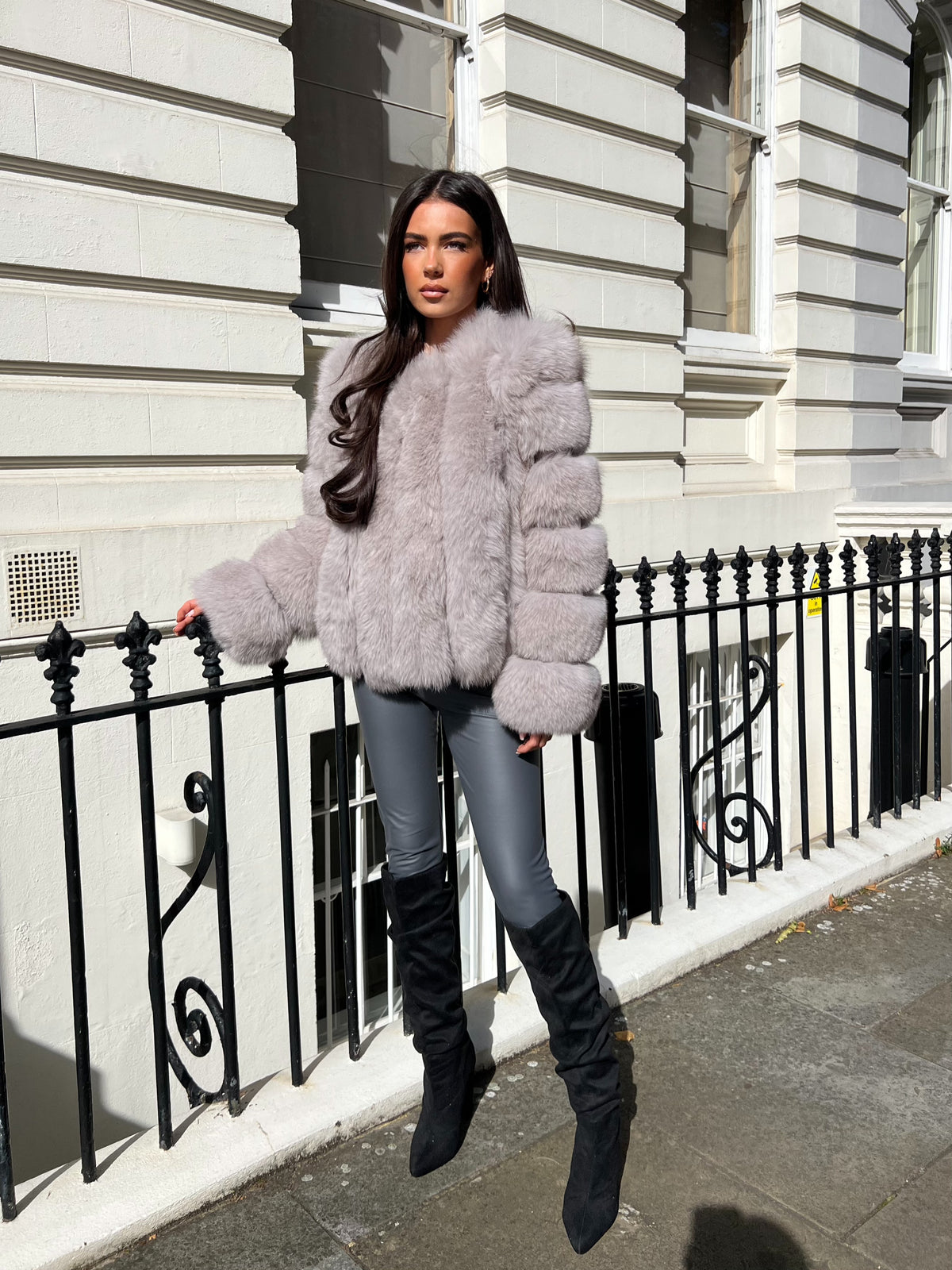 Light Grey Luxury Fur Vertical Pelt Coat