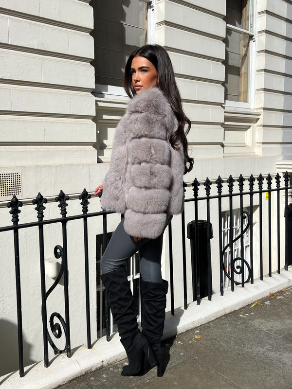 Light Grey Luxury Fur Vertical Pelt Coat
