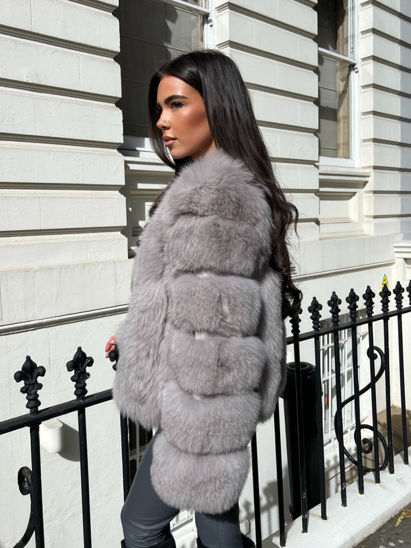 Light Grey Luxury Fur Vertical Pelt Coat