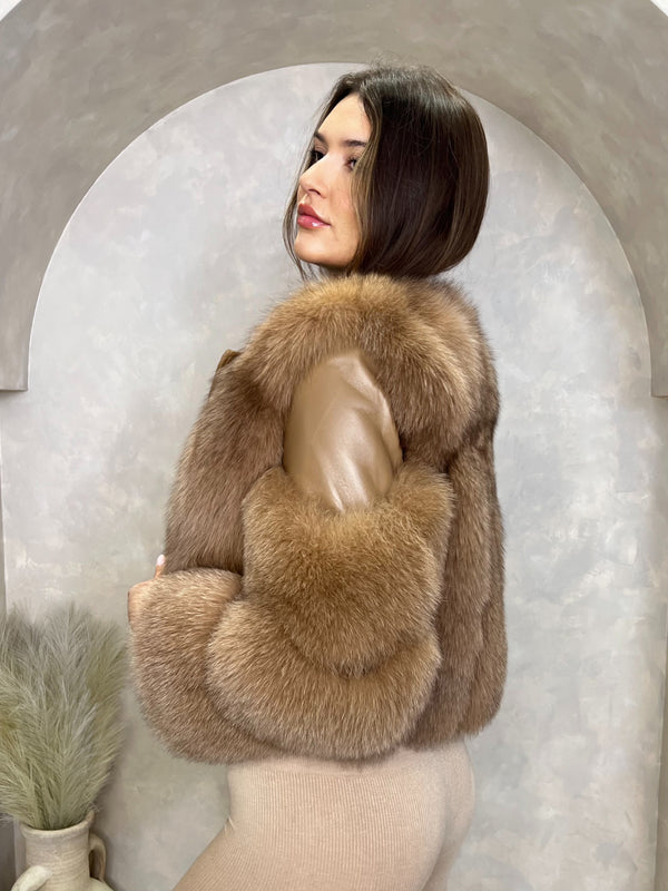 Camel Luxury Fur Biker Style Jacket