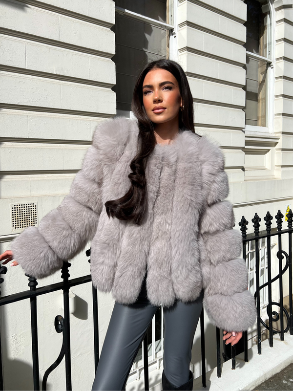 Light Grey Luxury Fur Vertical Pelt Coat