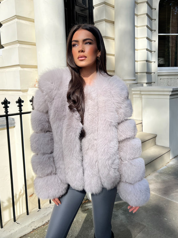 Light Grey Luxury Fur Vertical Pelt Coat