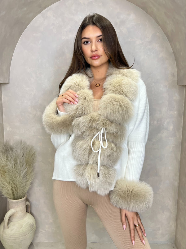 Cream/Beige Luxury Fur Cardigan