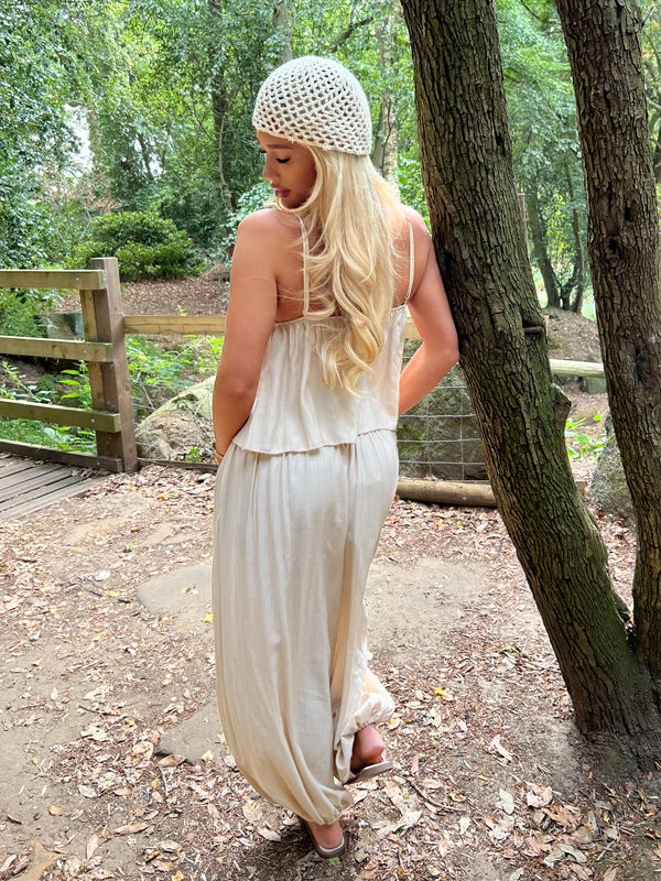 Beige Studded V Neck Top - HL London