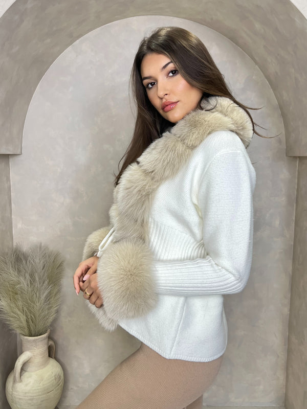 Cream/Beige Luxury Fur Cardigan