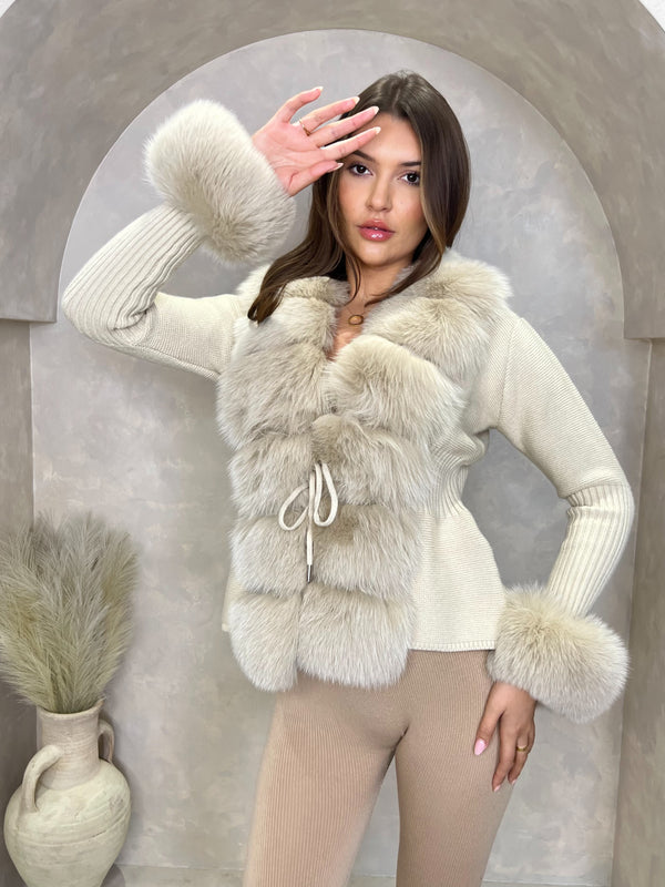 Beige Luxury Fur Cardigan