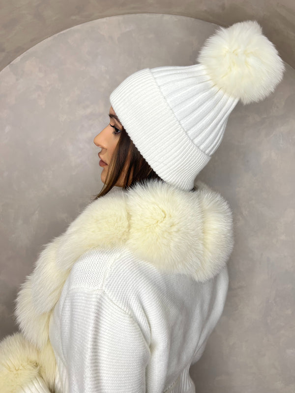 Cream Luxury Fur Bobble Hat