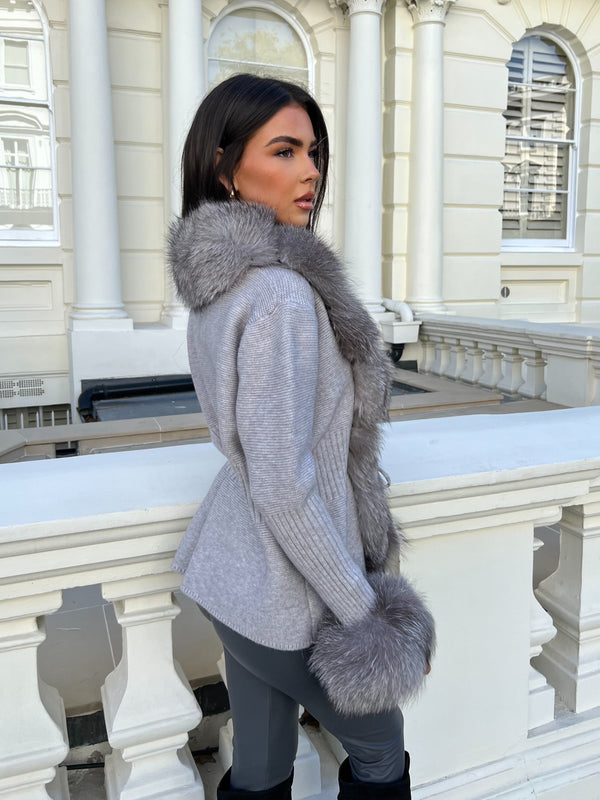 Grey/Two Tone Luxury Fur Cardigan
