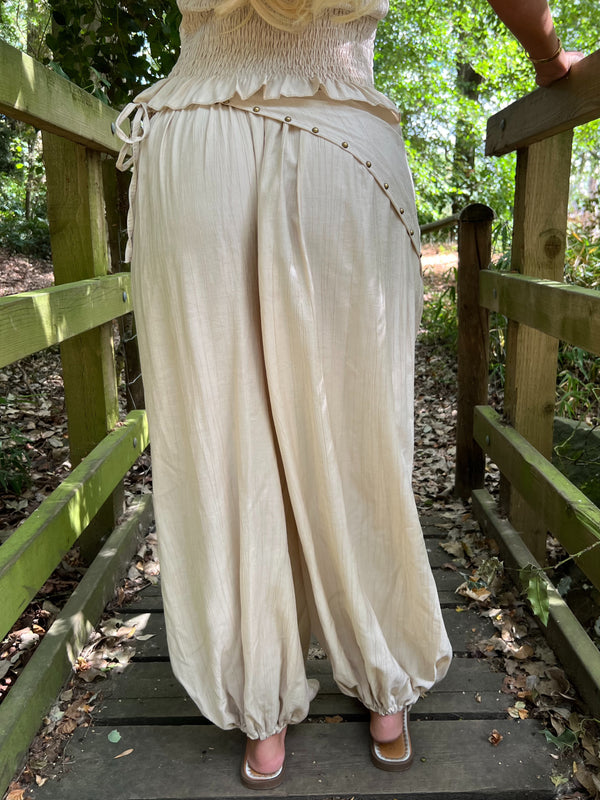 Beige Studded Harem Scarf Trouser - HL London