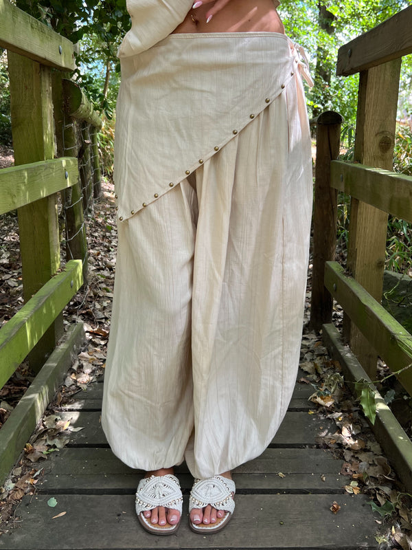 Beige Studded Harem Scarf Trouser - HL London