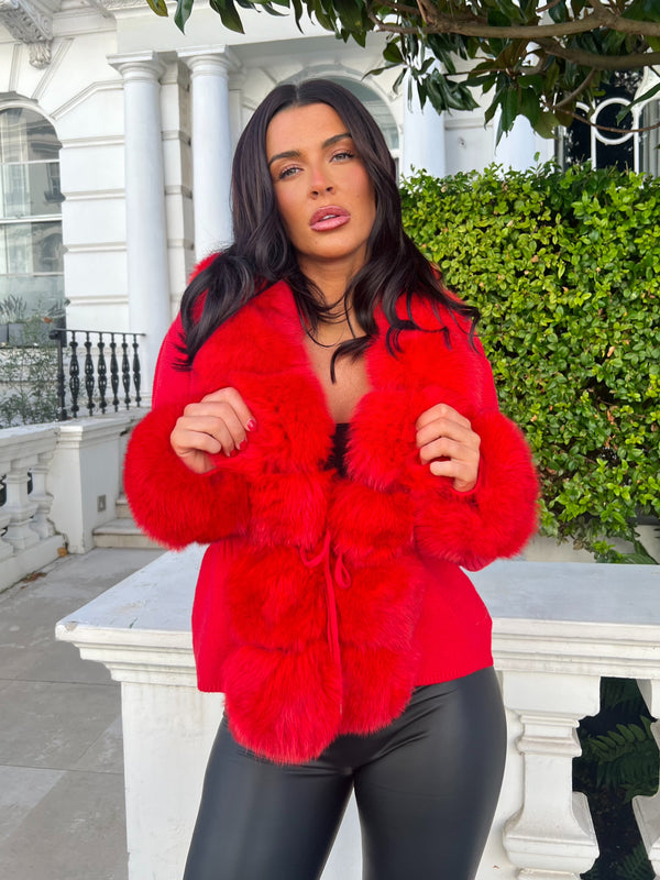 Red Luxury Fur Cardigan