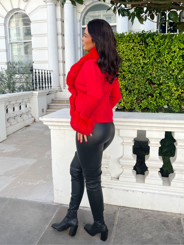 Red Luxury Fur Cardigan