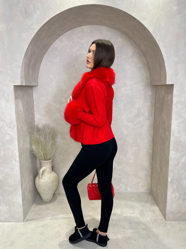 Red Luxury Fur Cardigan