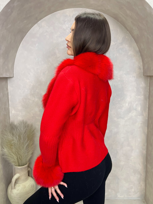 Red Luxury Fur Cardigan