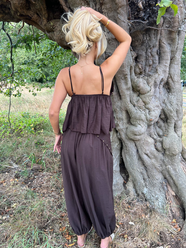 Chocolate Studded V Neck Top - HL London