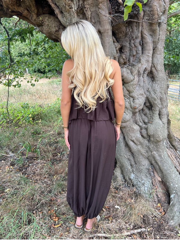 Chocolate Studded Harem Scarf Trouser - HL London