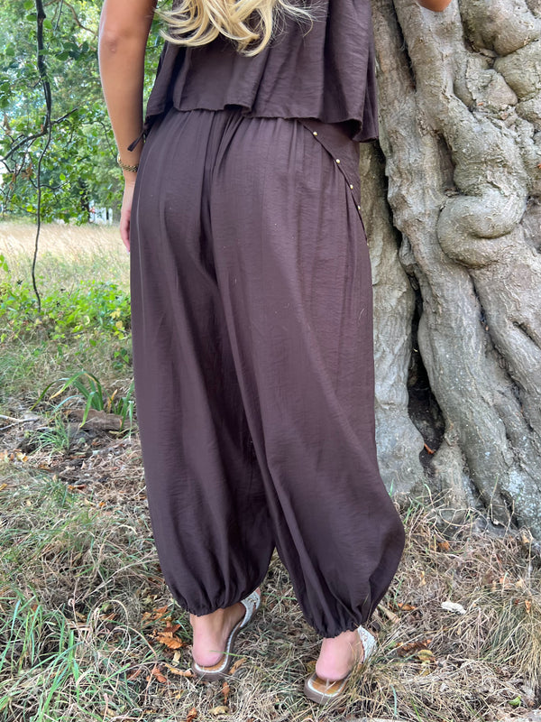Chocolate Studded Harem Scarf Trouser - HL London