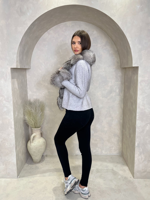 Grey/Two Tone Luxury Fur Cardigan