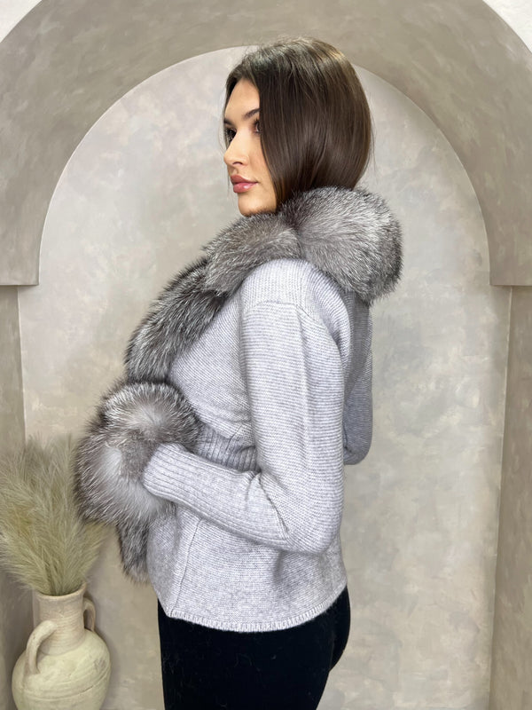 Grey/Two Tone Luxury Fur Cardigan