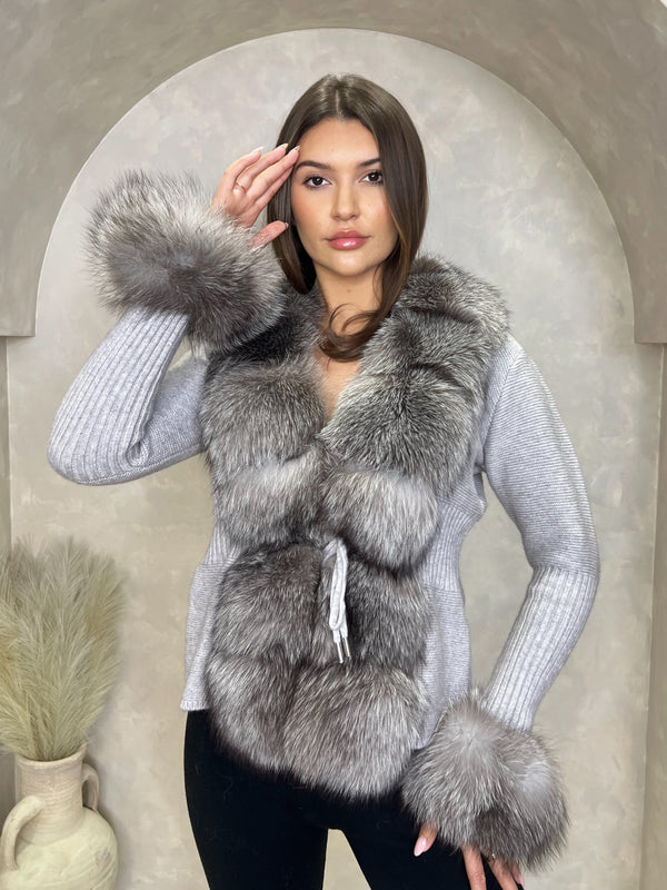 Grey/Two Tone Luxury Fur Cardigan
