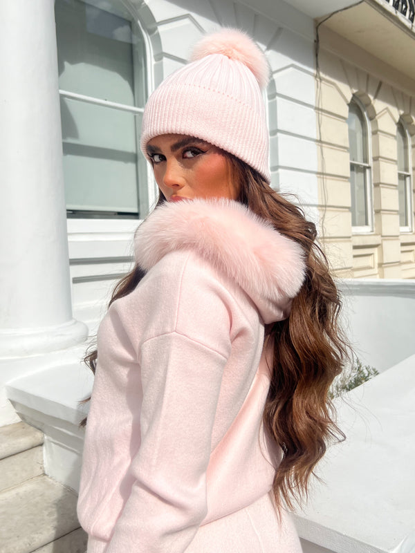 Baby Pink Luxury Fur Bobble Hat