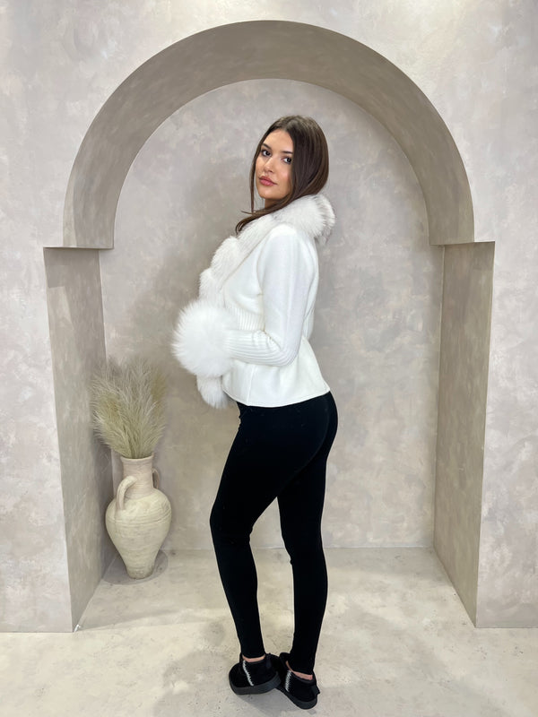 Cream/Two Tone Luxury Fur Cardigan