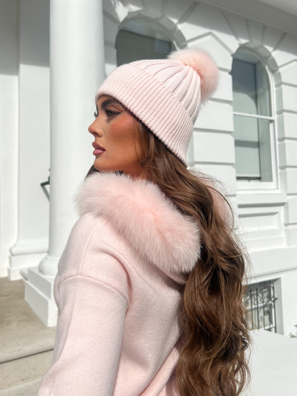 Baby Pink Luxury Fur Bobble Hat